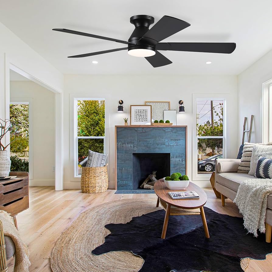 ◆ぱぴこ◆ BYKISTOK Black Ceiling Fans with Lights - 52In Flush Mount